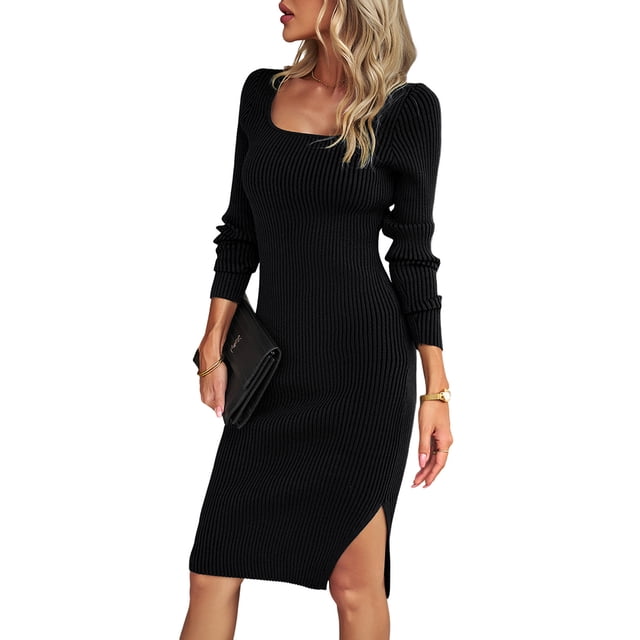 Vestido de punto elegante, vestido suéter de punto acanalado, largo