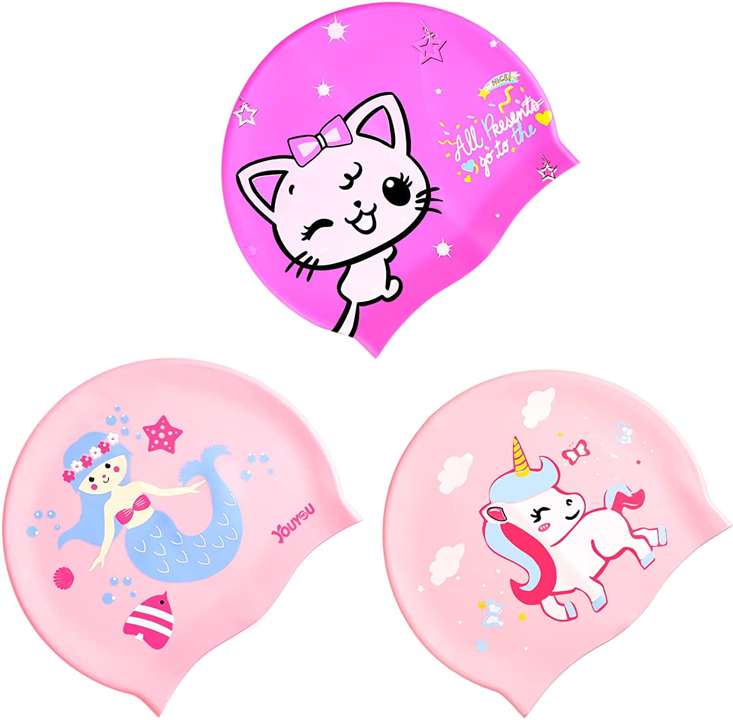 Tianlu 3 Piece Set of Kids Silicone Swimming Cap Waterproof Swimming Cap Baby Swimming Cap