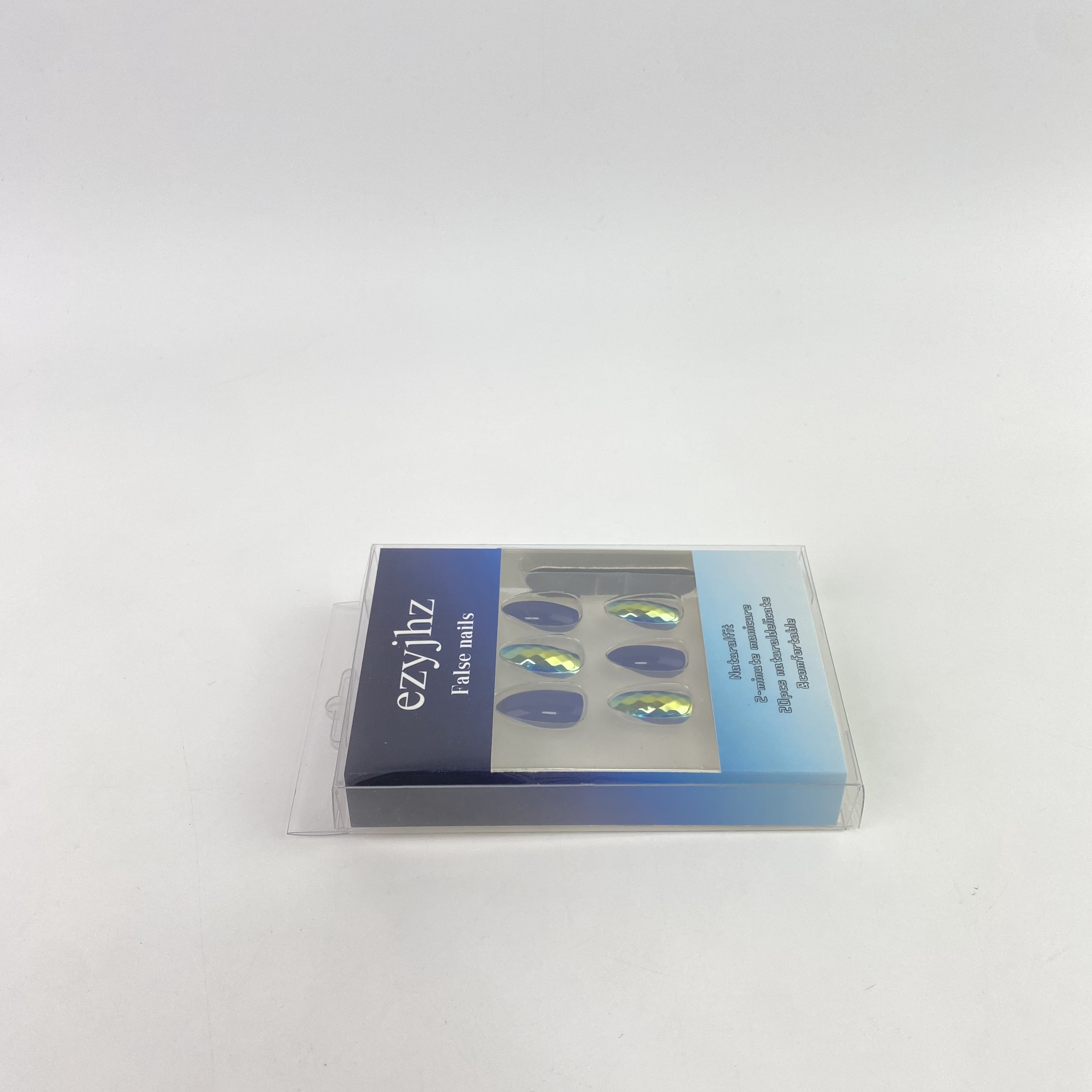 ezyjhz False nails,Blue Press on Nails Short Square Square Fake Nails Acrylic Solid Color Dark Blue False Nails Kits for Women Stick Glue on Nails 20 Pcs