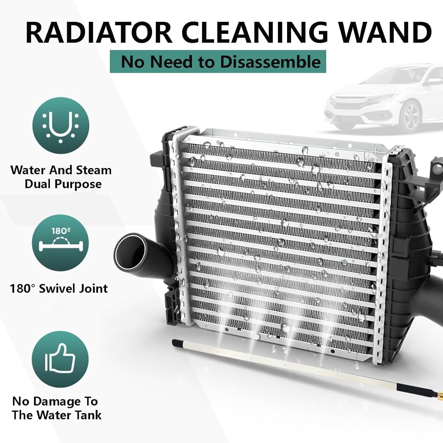 Radiator Cleaning Wand Tool, 4500 Psi Slim Fan Spray Nozzle, With Cleaning Brush and Quick Coupler for Automotive Radiators, Condensers, Hvac & Heavy Machinery