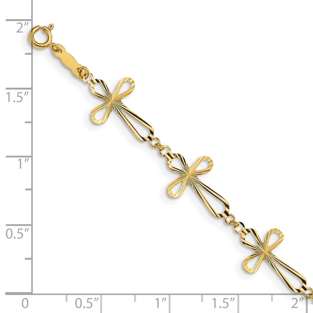 Diamond2Deal 14K Yellow Gold Diamond-Cut Open Cross Bracelet for Men 7.5"