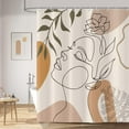 thumbnail image 3 of Cortina de ducha abstracta con rostro femenino, base con peso, estilo bohemio moderno de mediados de siglo, terracota, arte minimalista, estética botánica, tela impermeable, lavable, con 12 ganchos,, 3 of 6