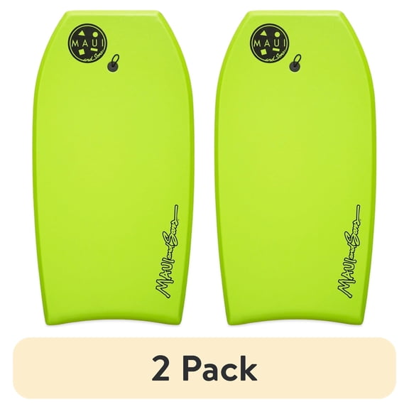 (2 pack) Maui and Sons 42 inch Lightweight Slick Bottom BodyBoard Surfing W/Wrist Leash EPS Core Boarding Blue