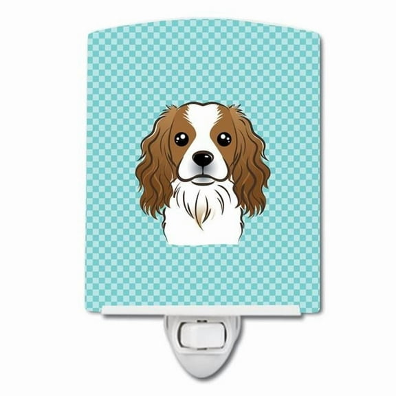 Caroline's Treasures BB1162CNL Checkerboard Blue Cavalier Spaniel Ceramic Night Light, 6x4x3", multicolor