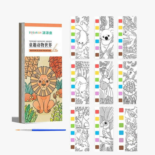 Libro para colorear con acuarelas para niños. Incluye papel para grafitis con acuarelas, libro de dibujo con pigmentos y marcapáginas para colorear.