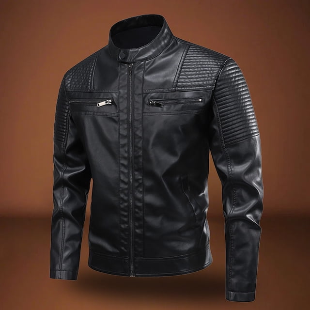NaWent Mens Leather Jacket Cafe Racer Style Motorcycle Leather Jacket Full Zipper Leather Jacket