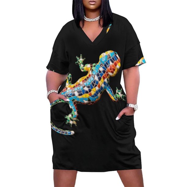 Lizard-vestido holgado con bolsillos para mujer traje de estilo coreano falda de verano