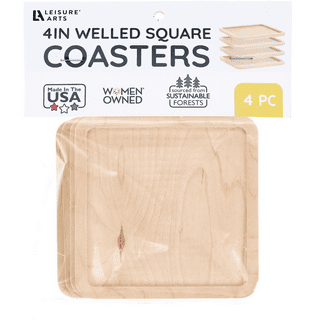 16 Pieces Unfinished Wood Coasters, 4 Inch Square Acacia Wooden Coasters  for Crafts with Non-Slip Silicon Dots for DIY Stained Painting Wood  Engraving