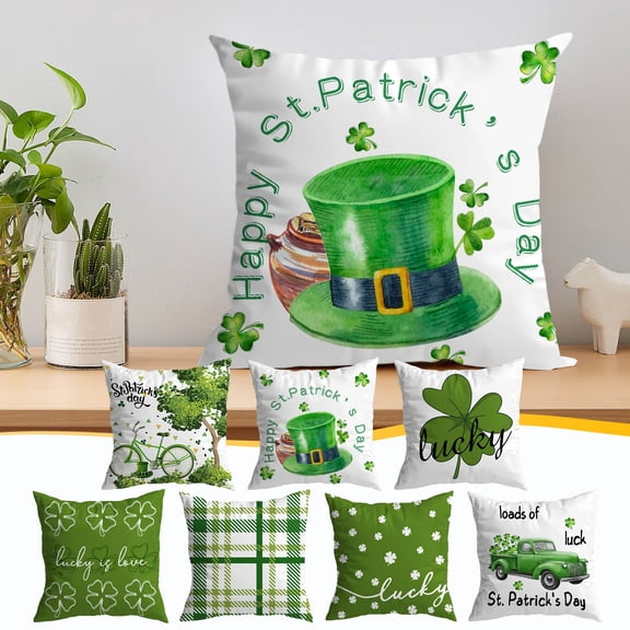 St Patrick's Day Pillow Covers, Saint Patrick's Day Pillow Covers Decorations for Home, Green and White Throw Pillow Covers Shamrocks Gnomes Luck Hat Irish Flag Happy St Patricks Day