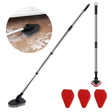 Armscye Long Handle Scrub Brush for Shower, 46'' Tub Cleaning Scrubber Brush with Adjustable Long Handle for Bathtub Wall Bathroom Glass Toilet, 1 Stiff Bristle Brush 3 Sponge Brush