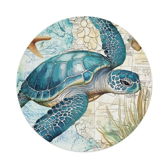 Vintage Wall Decor Sea Turtle Wall Plaque Sign Round Metal Tin Sign Round Welcome Door Hanging, Suitable for Home Garden Kitchen Bar Cafe Restaurant Garage Wall Decor 8x8 Inch