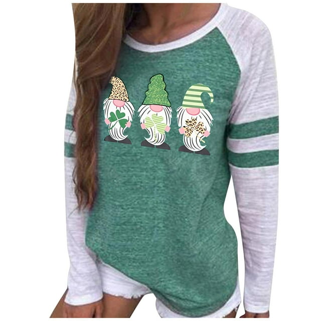 Hauts pour Femmes Manches Longues Mode Saint Patrick Imprimé Col Rond Manches Longues Hauts Décontractés
