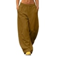 thumbnail image 3 of Nfurl Baggy Sweatpants for Women Wide Leg no Cuff Barrel Pants with Pockets Drawstring Elastic Waist Fleece Lined Casual Sweat Pants Brown,S, 3 of 9