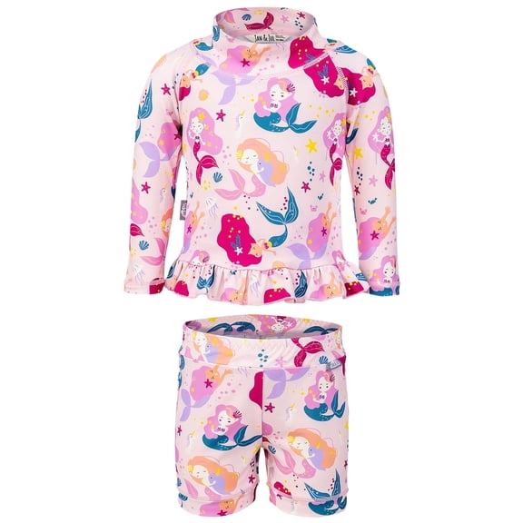 JAN & JUL Infant Girl Summer Two-piece Swim-suit with Sun Protection (6-12m, Pink Mermaid)