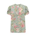 thumbnail image 4 of QATAINLAV Business Work Tops for Women Dressy Casual Blouses Cute Tulip Hem Short Sleeve Tshirts Fashion Floral Print V Neck Henley Shirts Multicolor S, 4 of 6