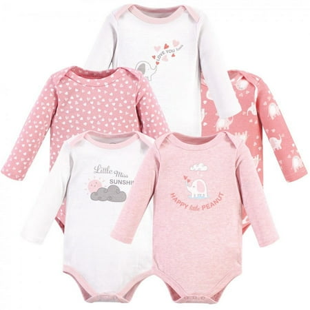 UPC: 0660168606676 | Luvable Friends Baby Girl Cotton Long-Sleeve Bodysuits Girl Basic Elephant 9-12 Months