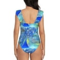 thumbnail image 6 of Yiaed Peacock Print Women's Ruffled One Piece Swimsuit V Neck Swimwear Slimming Monokini for Woman-Medium, 6 of 8