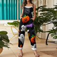 thumbnail image 4 of WTOBBY Women's Casual Loose Fit Vintage Jumpsuit with Halloween Bat Print, Cotton Linen Blend Fabric and Shoulder Strap Design for Retro Style Comfort,Multicolor3XL, 4 of 5