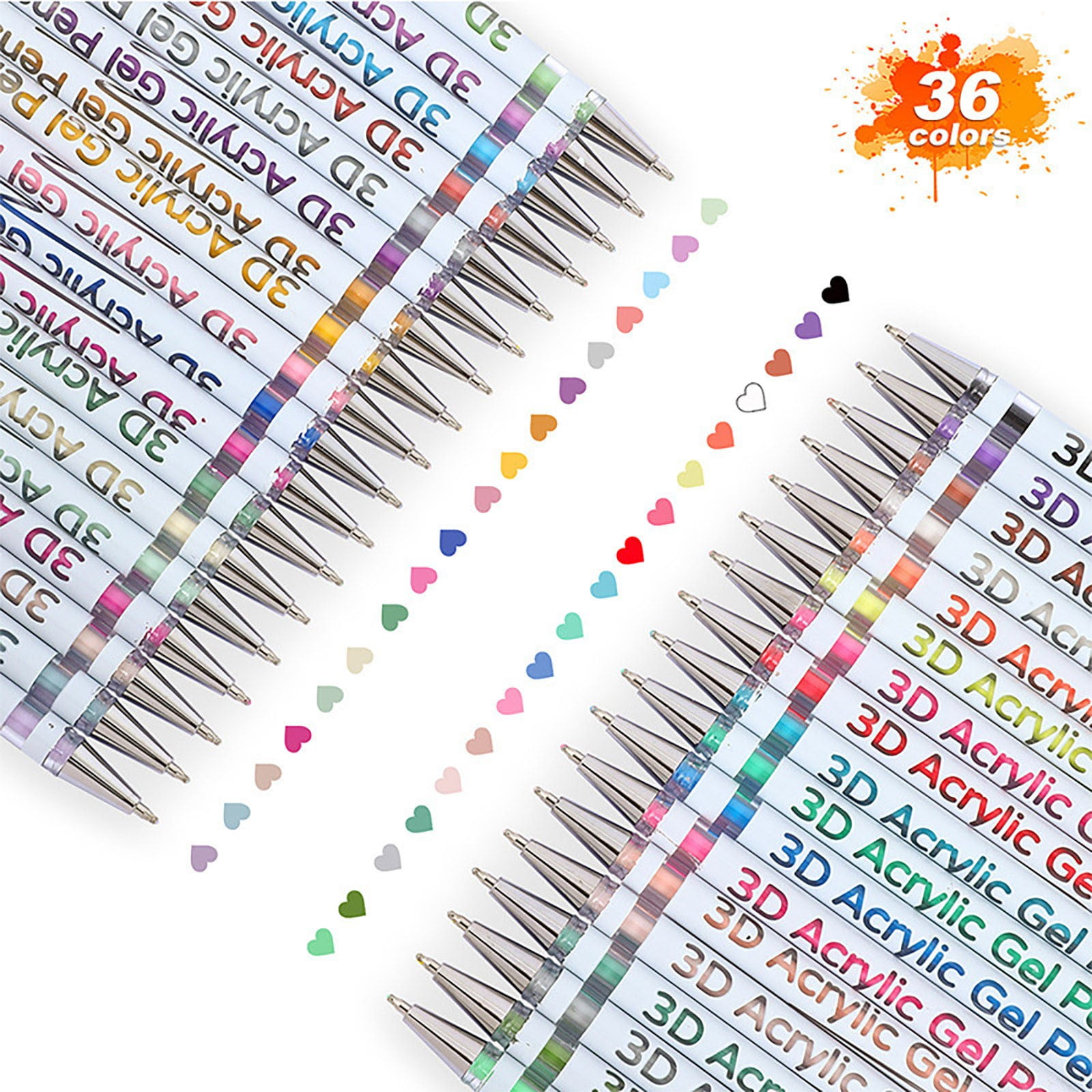 Eqslft 3D Acrylic Pen, 1.0 Mm 3D Acrylic Gel Pens Write 3D Acrylic Paint Markers Acrylic Pens Paint Pens Glitter Gel Pens Stick For Coloring Writing 1ML(36 Colors)