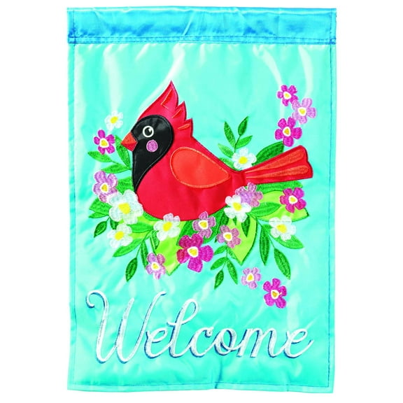 Magnolia Garden Welcome Cardinal Floral 13 x 19 Blue Polyester Outdoor Hanging Flag