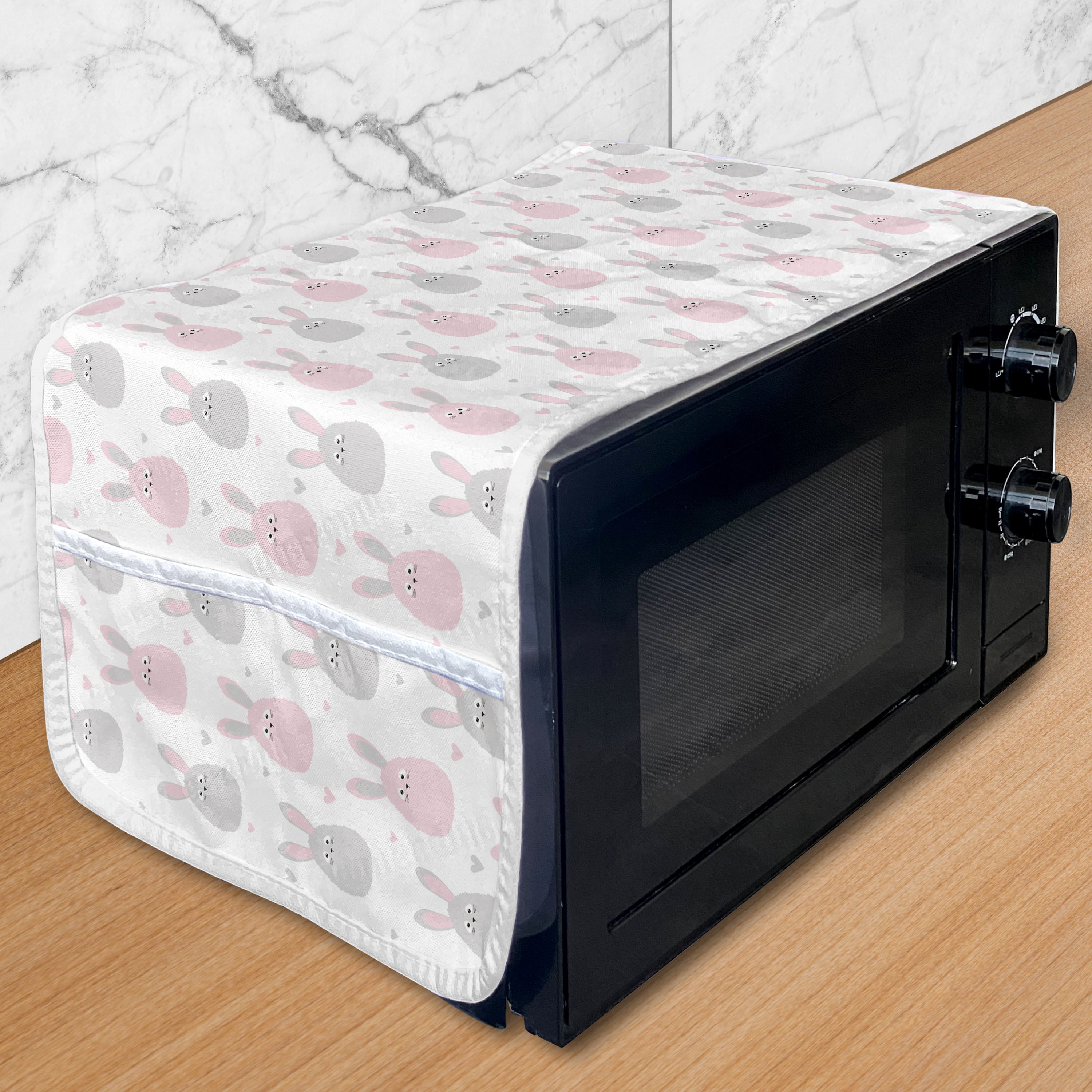 Bunny Microwave Oven Cover, Bicolour Pattern of Cartoon Fluffy Rabbits ...