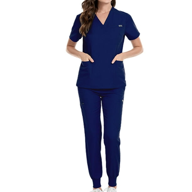 Conjunto de uniformes de enfermería con bolsillos, Top de