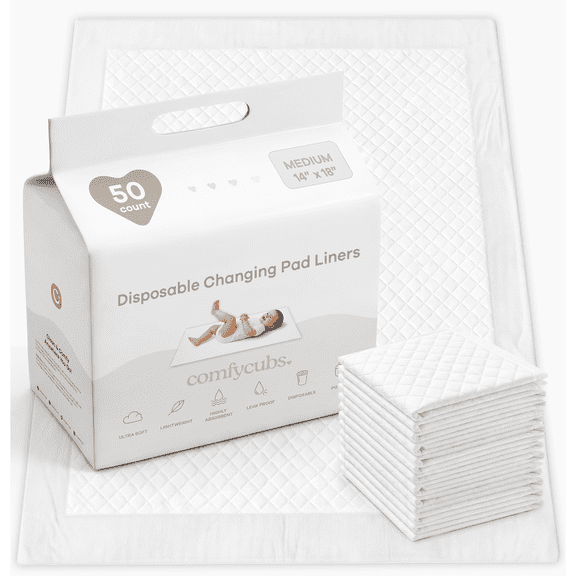 Comfy Cubs Baby Changing Pad Liners 17.7" x 13.8" Medium 50 pk - Soft Quilter and Ultra Absorbent