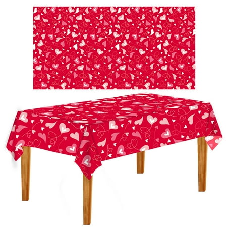 

2pcs Heart Pattern Tablecloth Decorative Plastic Table Cover Valentine Tablecloth