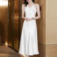 thumbnail image 1 of ALSLIAO - Vestido de mujer de satén sintético de seda, con tirantes, sexy, con escote en V, para fiesta, color blanco, talla M, 1 of 8