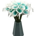 thumbnail image 4 of Mini Artificial Calla Lily 10 Stem Bridal Bouquets Artificial Latex Real Touch Flowers for Home Party Decor (Teal Blue White), 4 of 5
