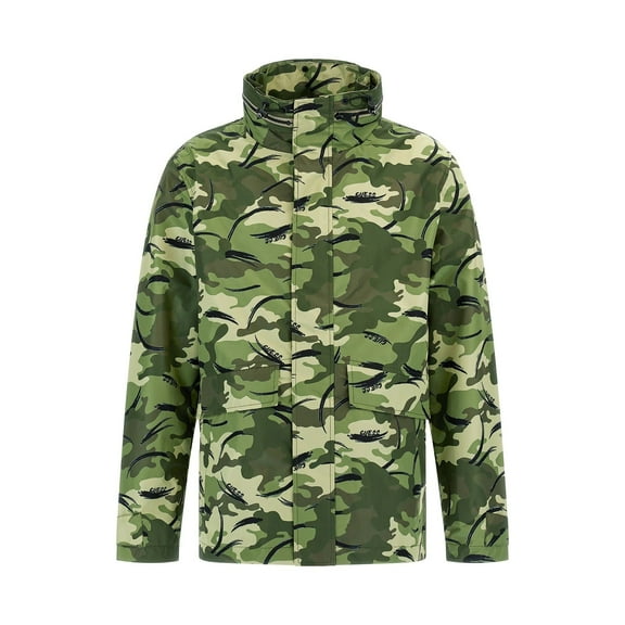 GUESS Men's Technical Raincoat, Camou AOP Print