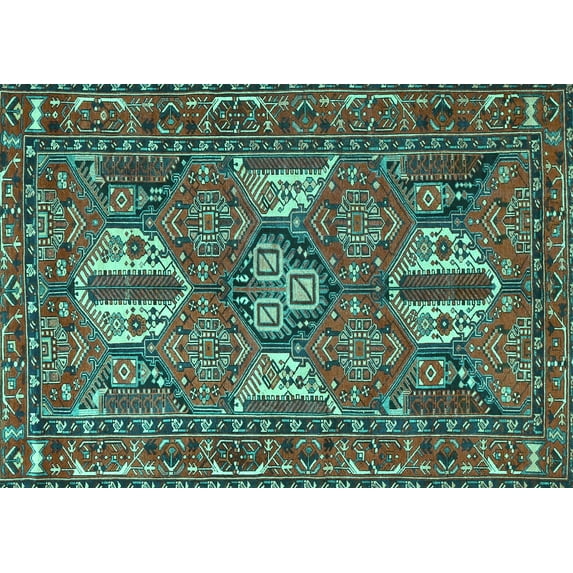 Ahgly Company Indoor Rectangle Persian Turquoise Blue Traditional Area Rugs, 8' x 10'