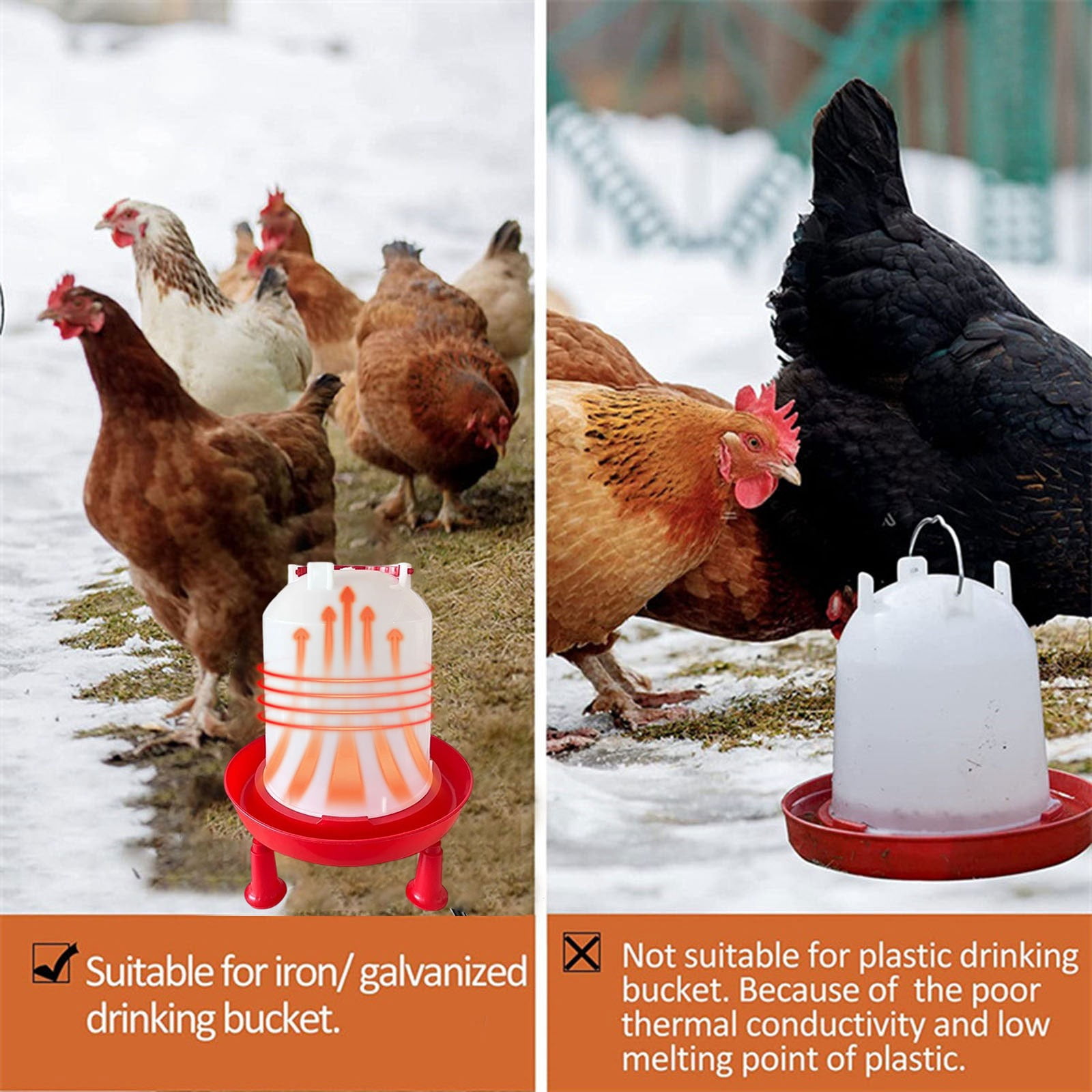 Outdoor Heated Chicken Waterer Poultry Bath Drinking Water Heating Poultry Feeder Heating Hood Machine Hanging Indoor Outside Home Garden Presents For Poultry Lovers