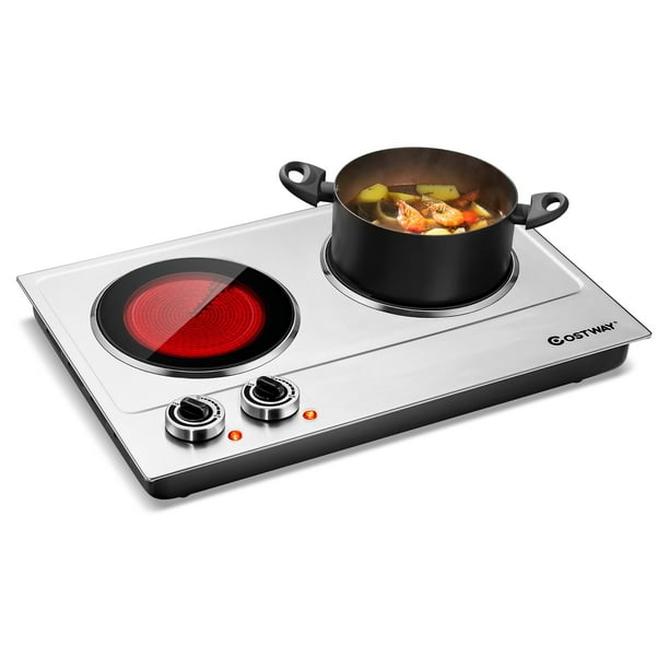 Costway Electric Hot Plate Ceramic Double Infrared Burner 1800W Stainless Steel