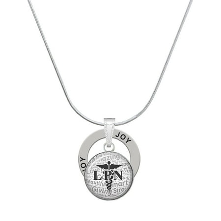 Delight Jewelry Silvertone Domed Black LPN Joy Ring Charm Necklace, 18"