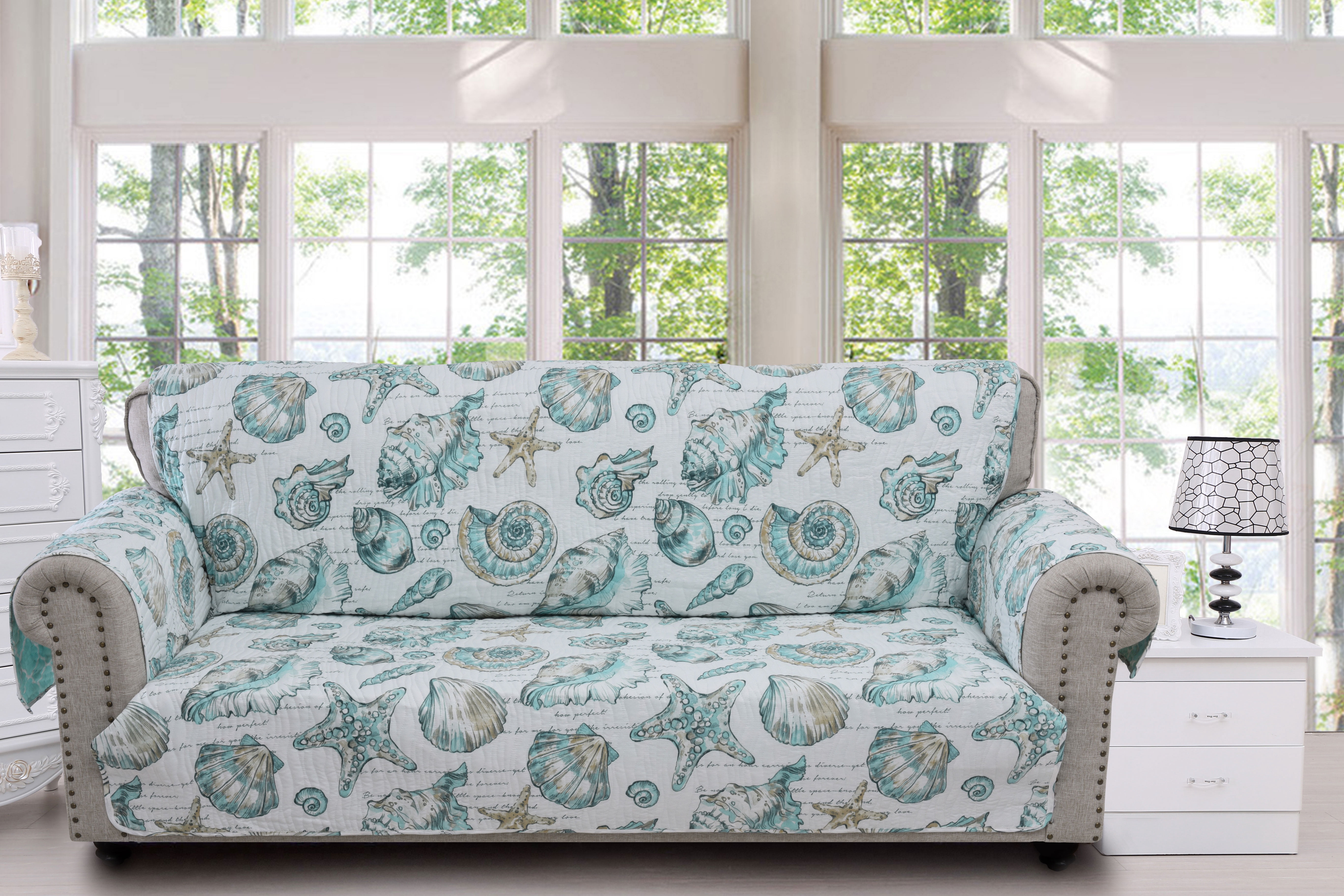 Global Trends Coastal Seashell Reversible Slipcover Sofa Protector