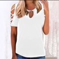 thumbnail image 2 of USSUMA Plus Womens Tops Dressy Casual Cute Strappy Cold Shoulder Graphic Round Neck Women's Tunics Floral Print Basic Tee T Shirts for Women Short Sleeve Summer Blouses Trendy, 2 of 5