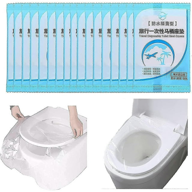50 fundas desechables de plástico para asiento de inodoro, impermeables, desechables.