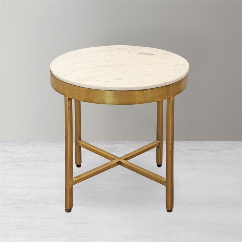 Orlando Carlton Ivory Marble Top Round Side Table on Brass Color Iron ...