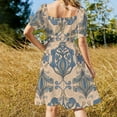 thumbnail image 3 of Elegant Blue Beige Floral Damask Pattern Short Sleeve Dress Clothes Women's Summer Dress Elegant Dress Daily Dresses For Woman, 3 of 9