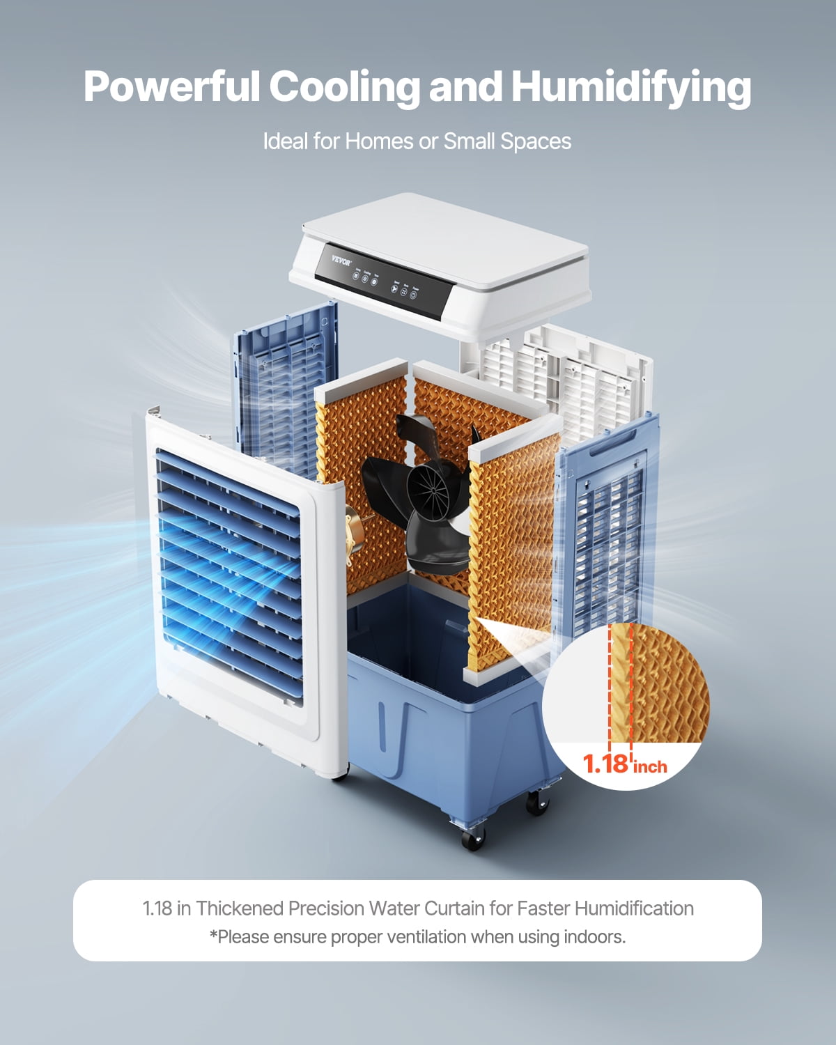 VEVOR Evaporative Air Cooler, 3100 CFM with 9 Gallon Water Tank Swamp Cooler, Portable Cooling Fan with Remote Control,12H Timer,4 Ice Boxes,3 Speeds