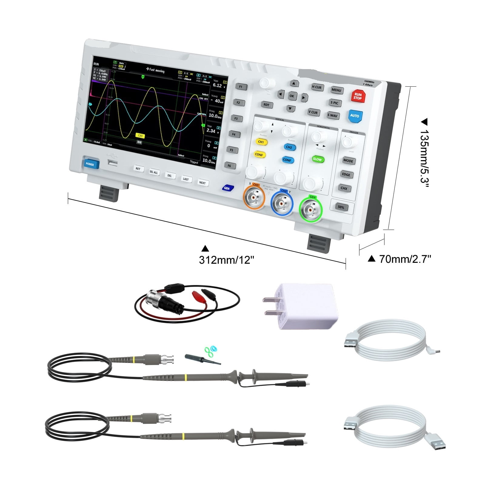 Digital Oscilloscope 100MHz * 2 Analog Bandwidth 1GSa/s Sampling Rate 2 Channels 7'' Benchtop Oscilloscope ,Professional Designed