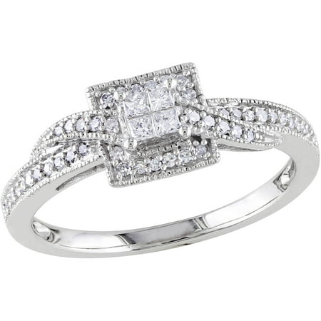 1/4 Carat T.W. Princess and Round-Cut Diamond 10kt White Gold Cross-Over Engagement Ring