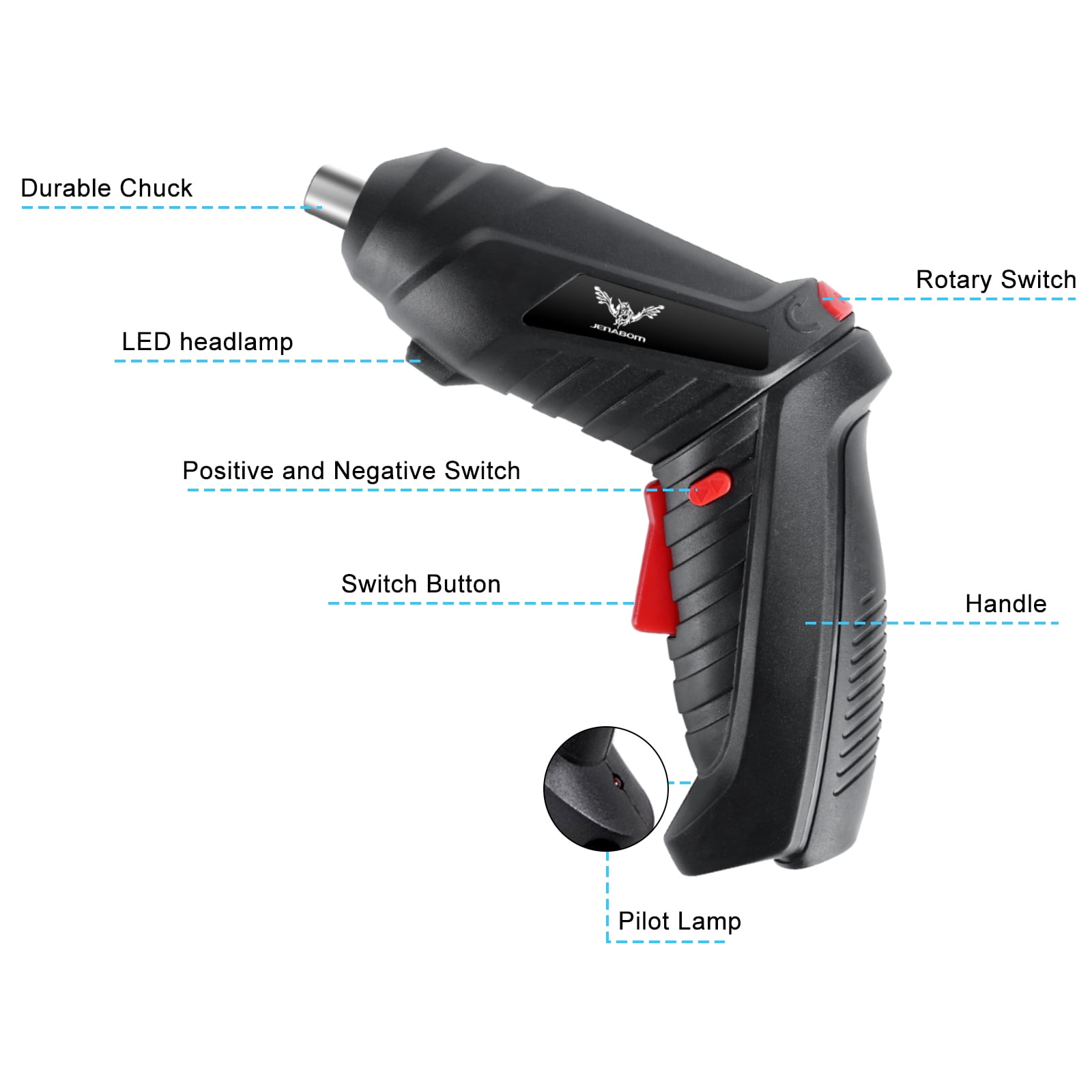 JENABOM 26 in 1 Electric Screwdriver Cordless Rechargeable  Set 3.6V Li-ion 3.5Nm Max Torque  Rotatable with LED Light Screwdriver for Home Office DIY  (Black)