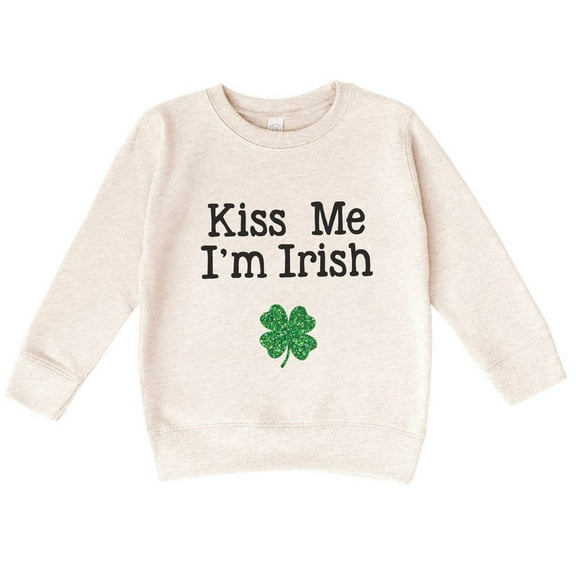 Bump and Beyond Designs St. Patrick's Day Shirt for Girls and Boys, Glitter Shamrock Kiss Me I'm Irish Sweatshirt (Natural 2T)
