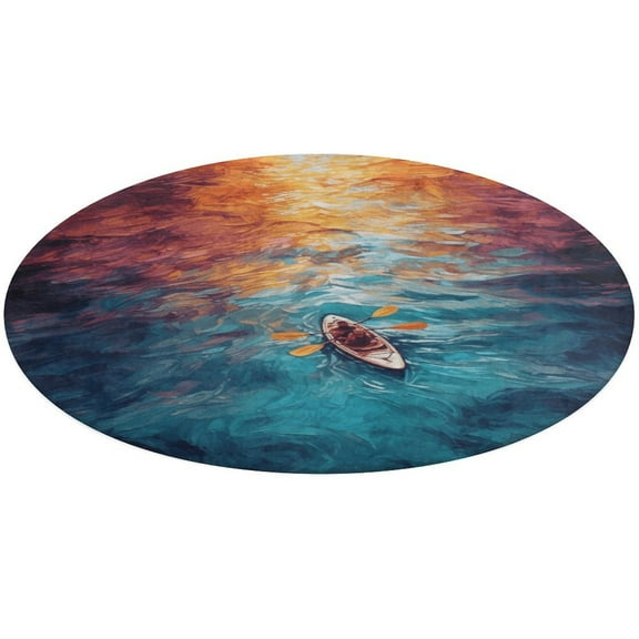 Colorful Kayaks Glide Across The Lake Floral Medallion Round Rug - Small Round Area Rug, Soft Non-Slip Machine Washable Bedroom Mat Indoor Accent Entry Carpet for Office Desk Dorm Hallway