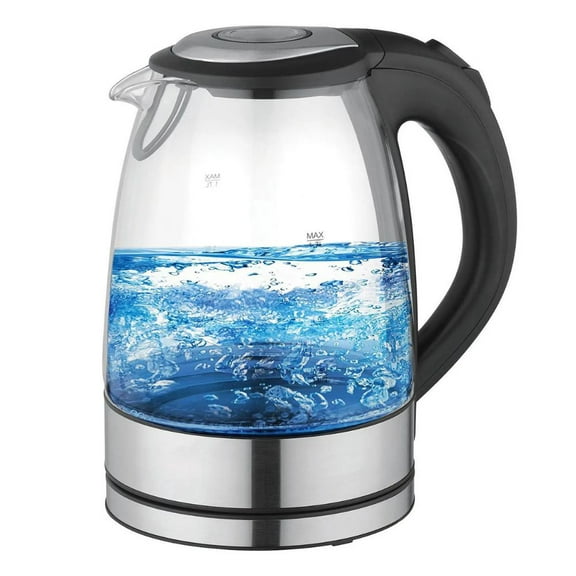 Tetera Eléctrica Better Chef de vidrio y acero inoxidable con luz LED azul | Hervidor de agua Eléctrico inalámbrico y apagado automático 1.7L