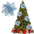thumbnail image 2 of 1 Pcs Artificial Christmas Glitter Flowers, Xmas Tree Flower Ornament Decor,Gold Xmas Glitter Poinsettia Artificial Flowers Christmas Tree Decorations Ornaments DIY Decor(Light Blue), 2 of 9
