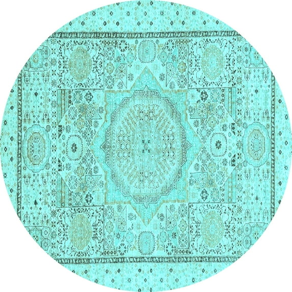 Ahgly Company Indoor Round Abstract Light Blue Modern Area Rugs, 6' Round