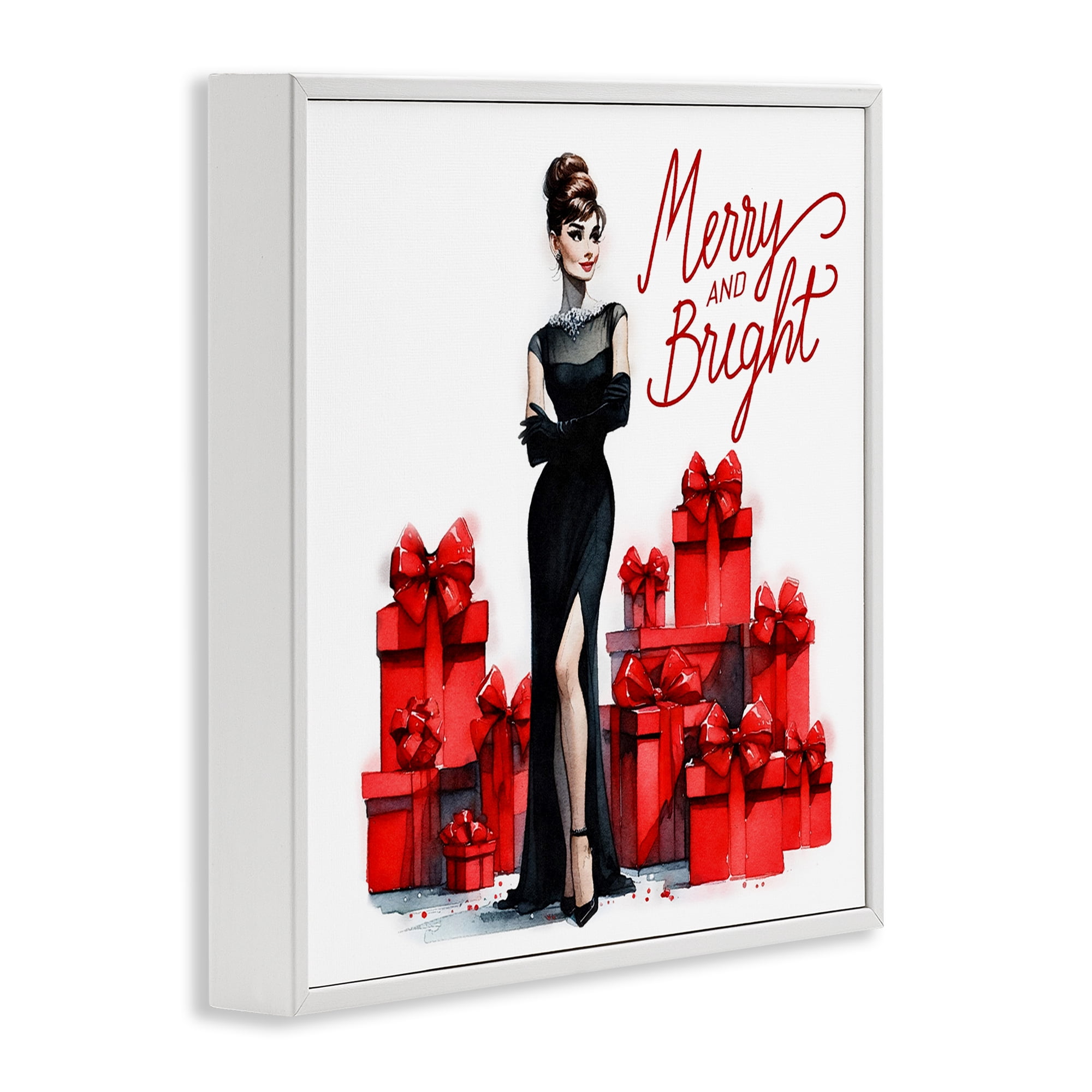 Stupell Industries Glam Merry & Bright Holiday Painting White Framed Art Prints Wall Art, 24 x 24